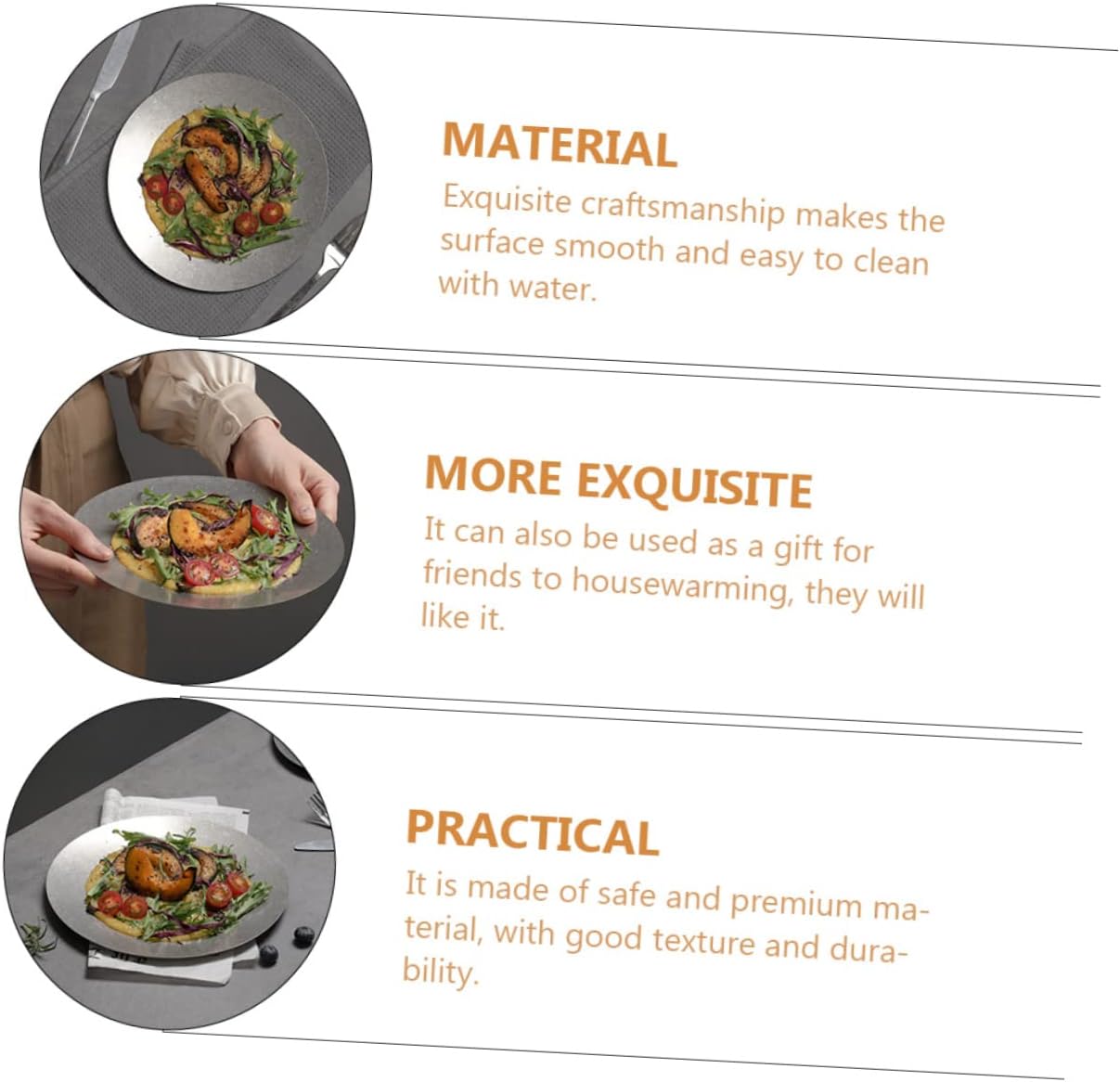 Cabilock Retro Stainless Steel Food Serving Plate Vintage Design Unbreakable Eating Plate for Outdoor Camping Picnics and Restaurants Food Container for All