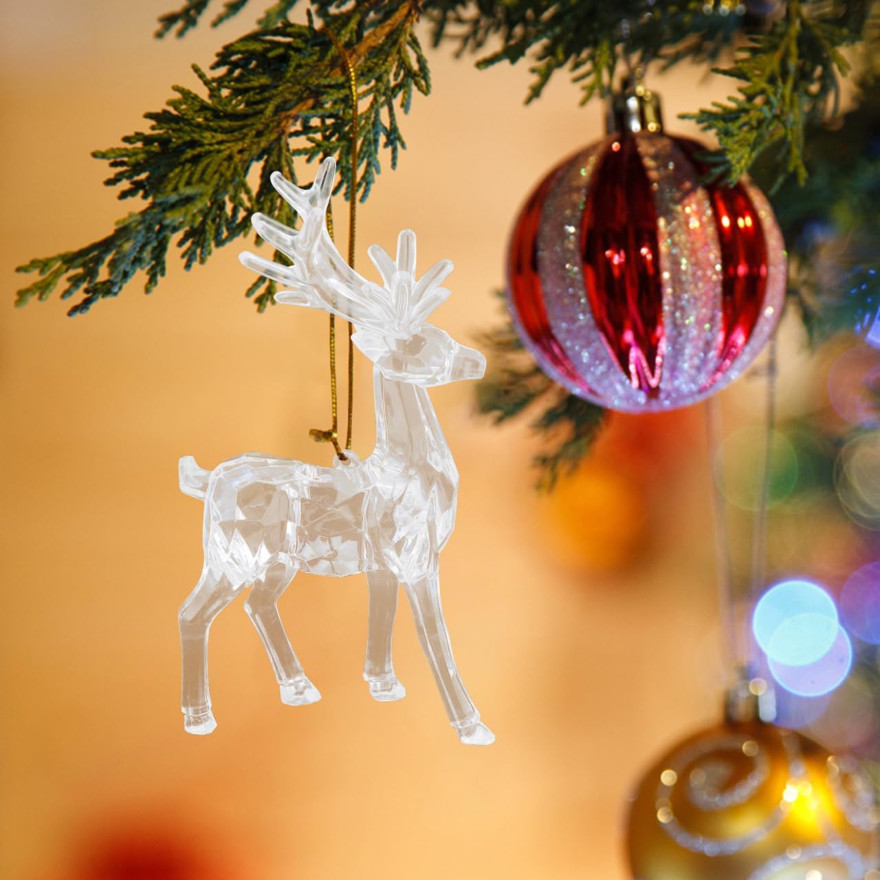Didiseaon 4 Pcs Christmas Acrylic Reindeer Figurine Clear Standing Deer Statue Elk Animal Sculpture for Xmas Party Dinner Tabletop Centerpiece