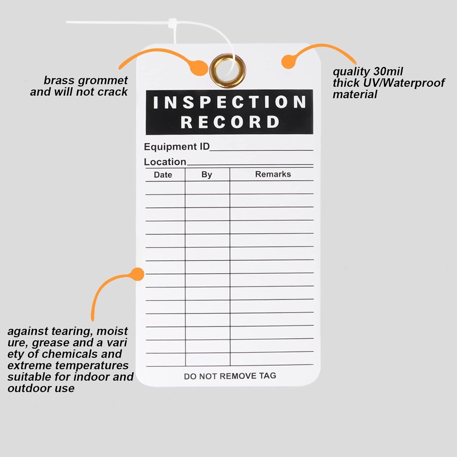Lionshop Etiqueta de registro de inspección, material duradero de 30 mil UV/papel con bridas de cremallera para andamios, escaleras, extintor, maquinaria, peligros, inventario, fuera de servicio, 5.75