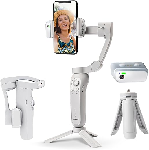Digitek (DSG-007F AI) 3-Axis Gray Smartphone Gimbal - Foldable Handheld Vlogging Stabilizer with AI Tracking Feature & 4 Creative Operation Modes for Android & iOS - Smooth Videography
