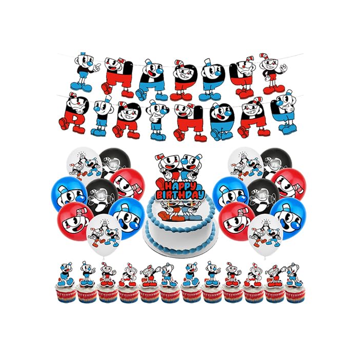 Cuphead Birthday Decoration Cuphead Birthday Party Supplies Cuphead Birthday Decorations Cuphead Balloon Decorations Cuphead Balloons Cuphead Cake Topper Cuphead Happy Birthday Banner