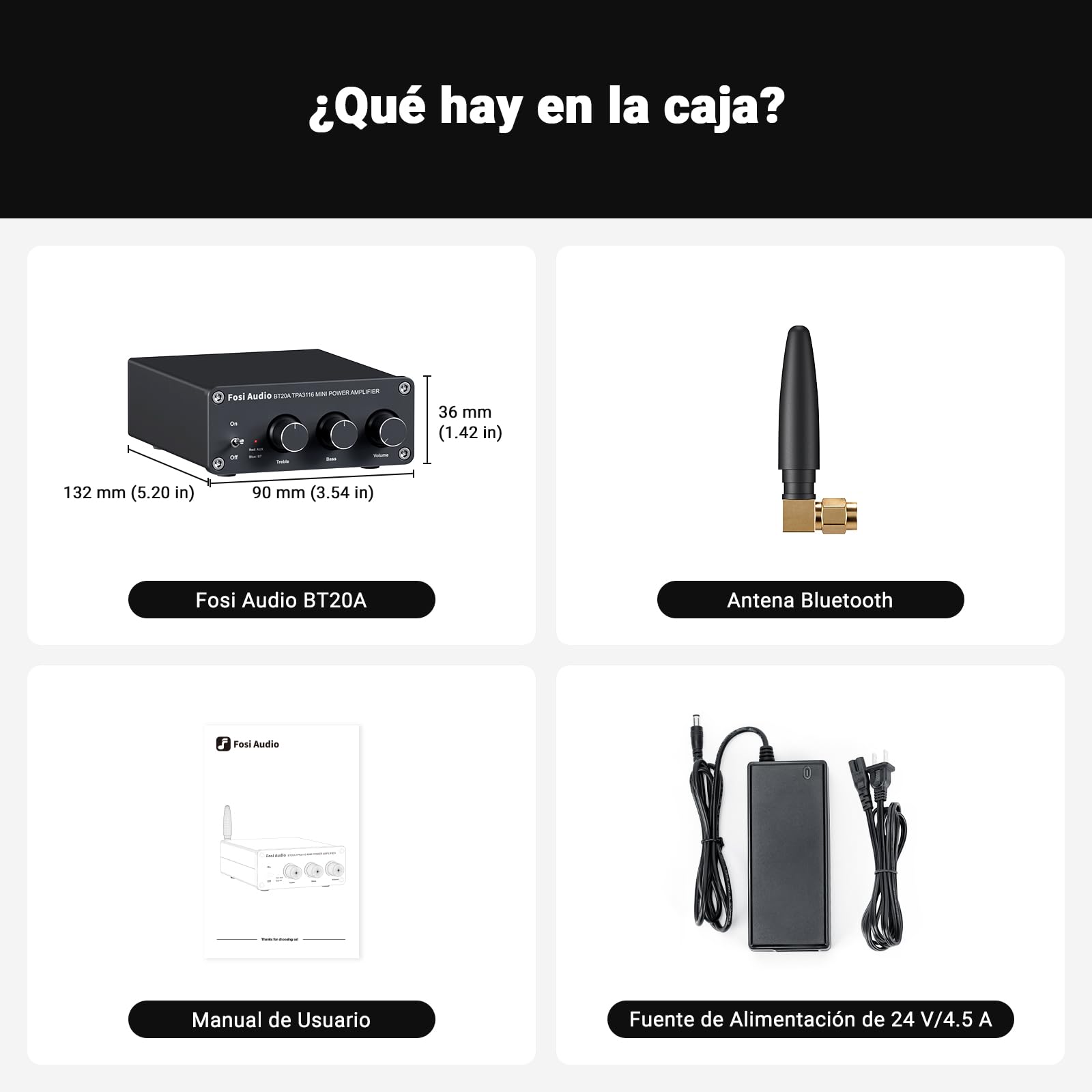 Bluetooth Amplificador, Fosi Audio BT20A - Receptor de Audio Estéreo de 2 Canales Hi-Res TPA3116 Class D Integrated Mini Amp 2.0CH para Altavoces Pasivos 100W x2 (Negro)