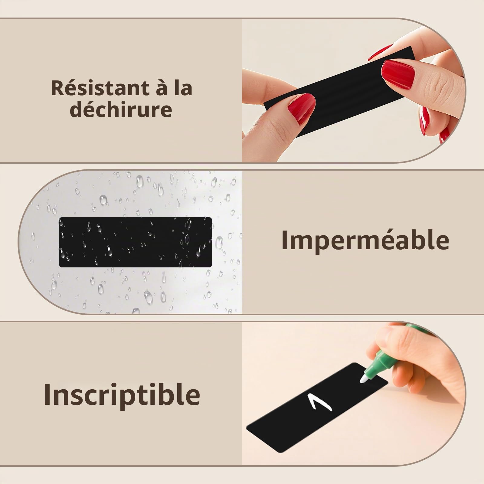 1000 Pieces Étiquettes Noires 76×25 mm Autocollantes Adhésives Gommettes Rectangulaires en Vinyle et ÉTanche pour Bureau & Entrepôts