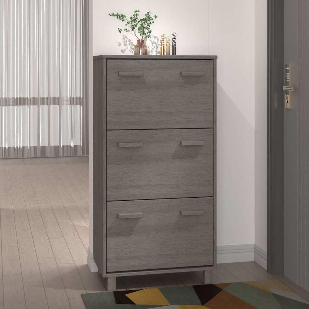 Szafka na buty HAMAR 59,5x35x117 cm lite drewno sosnowe jasnoszare