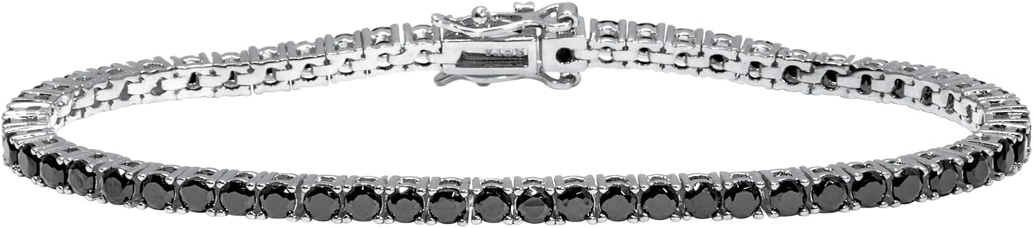Palm Beach Jewelry 5.9 TCW Round Black Cubic Zirconia Platinum-Plated Tennis Bracelet 7 3/4-inch