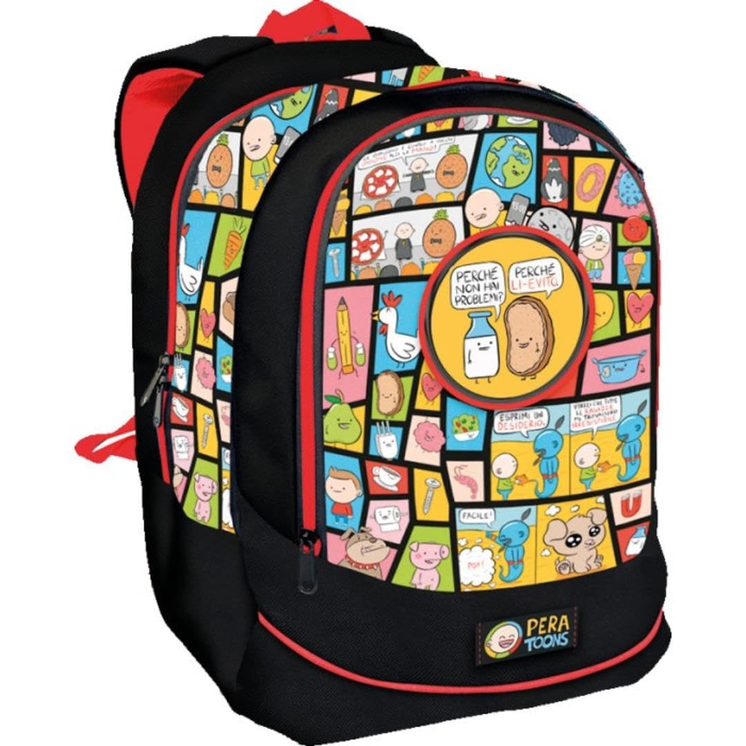 GIOCHI PREZIOSI Pera Toons Xl Pera Toons Round Backpack, Back Comfort Backrest, Front Pocket, Inner Pocket, Fabric Handle, Padded Shoulder Straps, Dimensions 31 x 42 x 20 cm, 26 Litres, Multicolored,