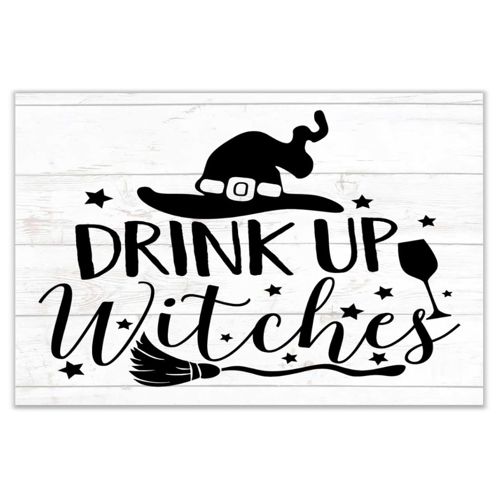 Tableau bois rustique Drink Up Witch 30x45cm pour bureau