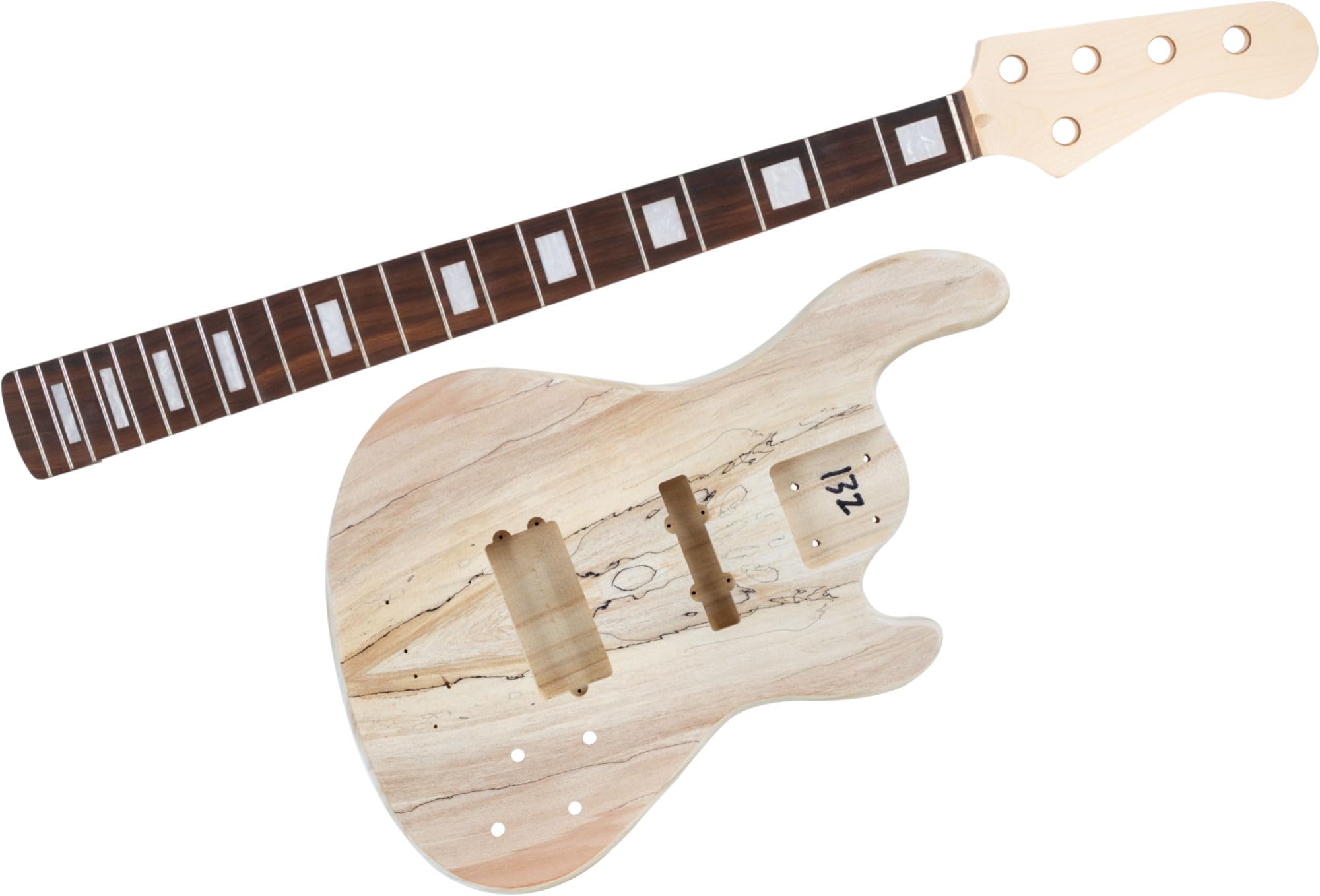 Rocktile Kit Basso Elettrico JBH5-Style - Set DIY per basso con corpo in Paulownia, manico in acero, tastiera in palissandro, 22 tasti, Single Coil + Humbucker, meccaniche cromate - naturale