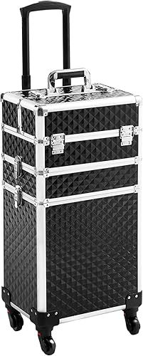 Somduy Estuche de maquillaje rodante 3 en 1, organizador profesional de tren de maquillaje, estuche de cosméticos de almacenamiento grande, estuche