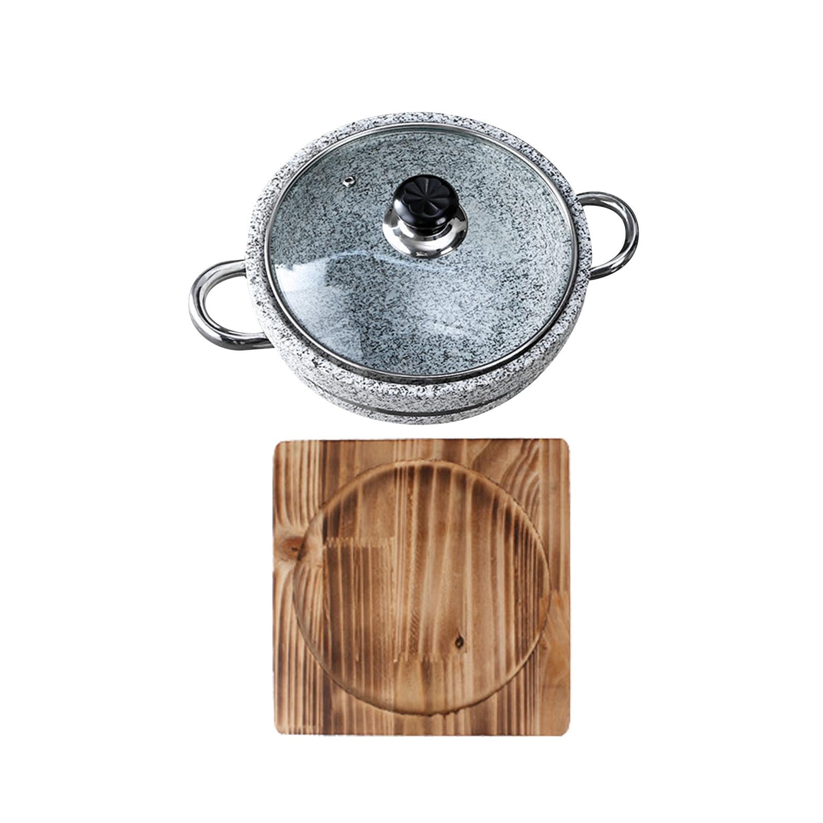 Korean Stone Bowl Frying Pot Soup Bowl Ramen Bowl Serving Bowl Induction Base Dolsot Pot for Bibimbap Rice Soups Stews Donabe, 28cm with tray