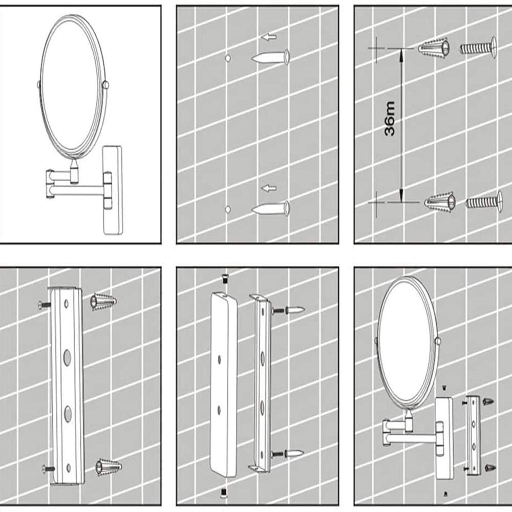 Espejo de maquillaje Montaje en pared Giratorio de 360 ° Doble Cara 1X 10X Aumento Espejo de baño con Luz LED Forma Redonda extensible Espejo de belleza plegable 8 pulgadas