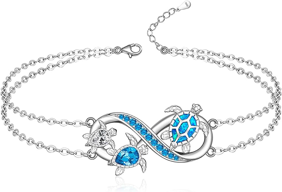 Fenthring Turtle Anklets for Women Sterling Silver Sea Turtle Ankle Bracelets Blue Opal Infinity Jewelry Mothers Day Gifts