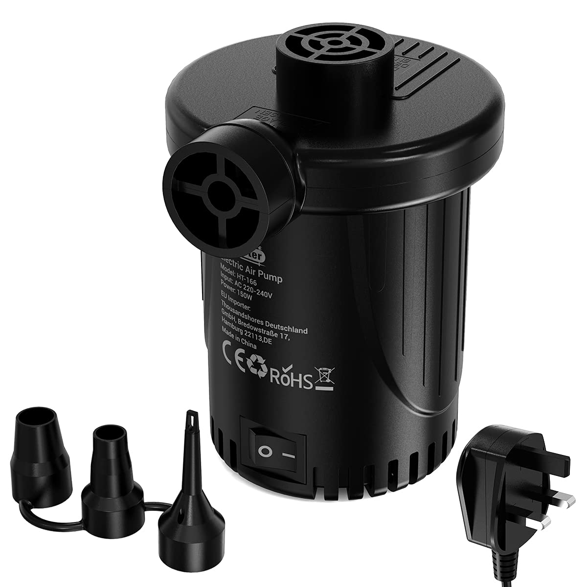 Electric Pump, Dr.meter 150W electric Air Pump for Air Bed Mattress paddling pools,toys with 3 Nozzles