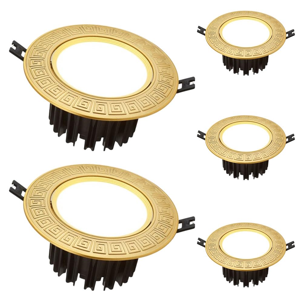 JKJZSALJ 5.9 Inch Led Flush Mount Ceiling Light,12W,3Cct 3000K 4000K 6000K,Led Recessed,Dimmable,Round Brass Baffle Trim,No Flicker,Brass