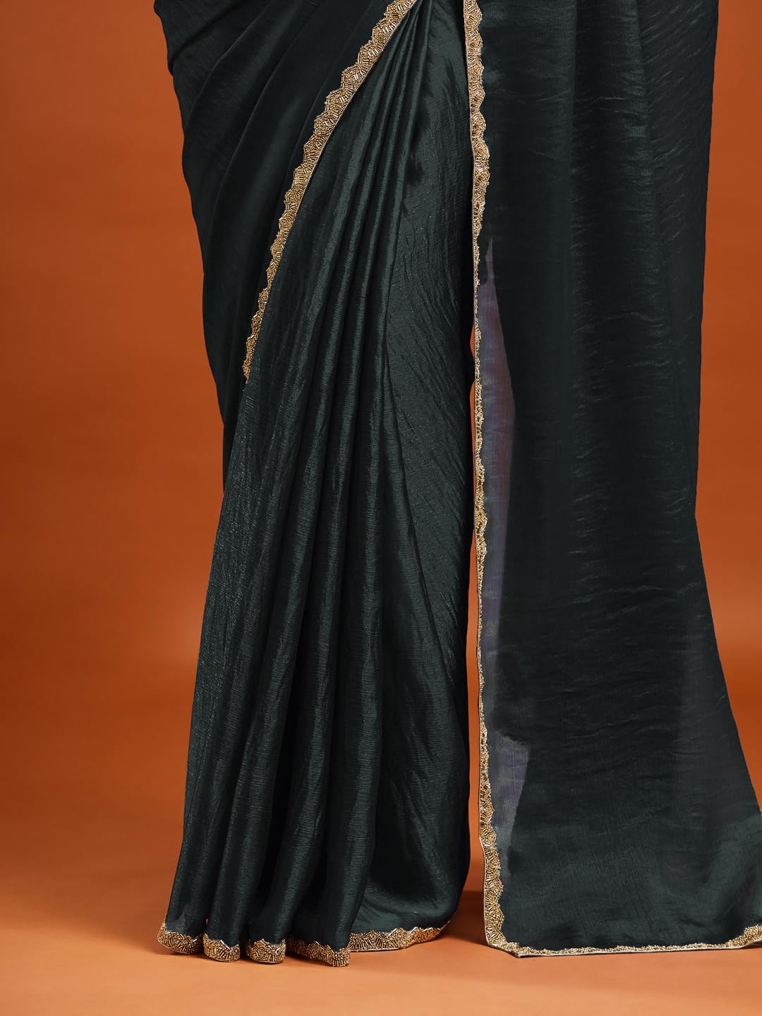 LOROFY Women's Chiffon Two Tone Saree (With Blouse) (Black) - Image 5 thumbnail