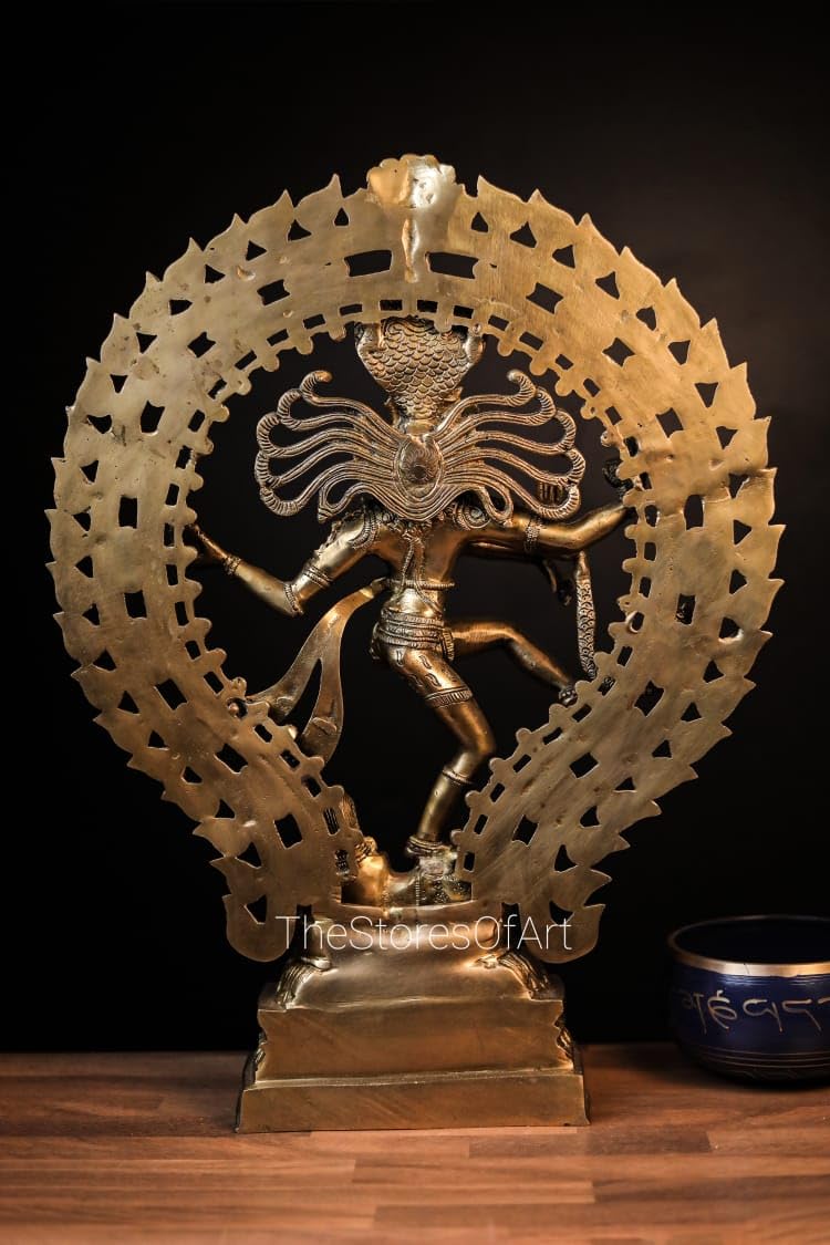 Statua Nataraja in ottone, grande statua di Shiva Nataraja danzante, 55 cm, maestosa Shiva in ottone in posa da ballo, ideale per la decorazione della casa, Lord Shiva nella danza cosmica