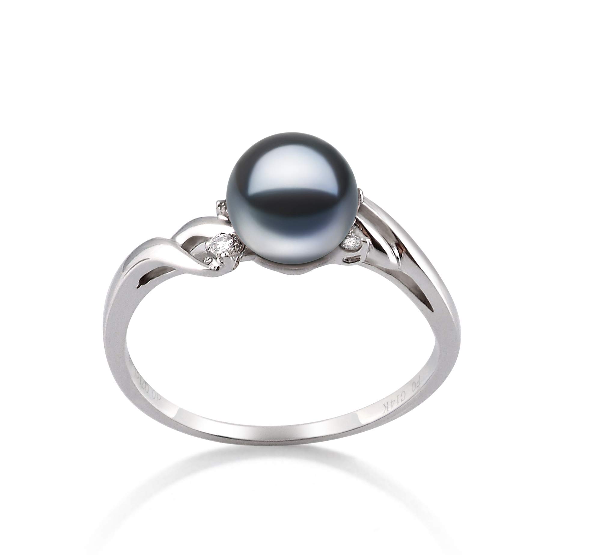 Andrea Black 6-7mm AAAA Quality Freshwater 14K White Gold Cultured Pearl Ring For Women - Size-6