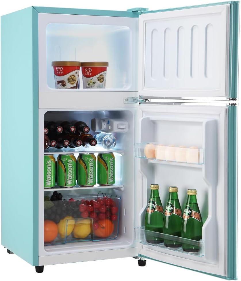 Fridge with Freezer, 3.2 Cu Ft Refrigerator, 2 Doors Refrigerator, Low noise, Energy-efficient, for Apartment, Dorm, Kitchens, Office and Bedroom,Blue - Image 1 of 8