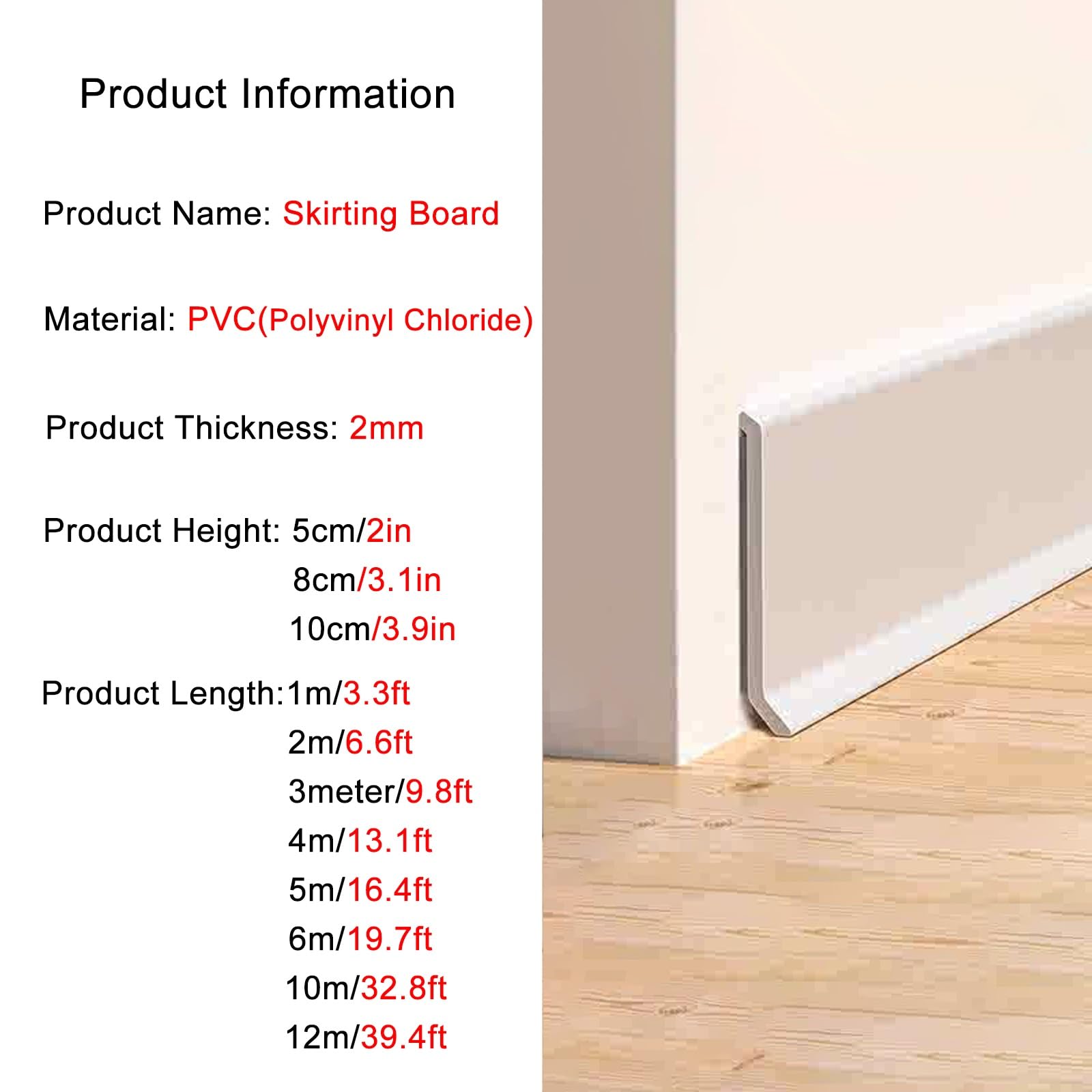 Rodapié autoadhesivo de PVC impermeable, borde de ángulo suave para escaleras, pasillos, garajes, fácil de instalar y cortar, ideal para salas de estar, oficina, hospital (8 cm de alto, 3 m de largo,