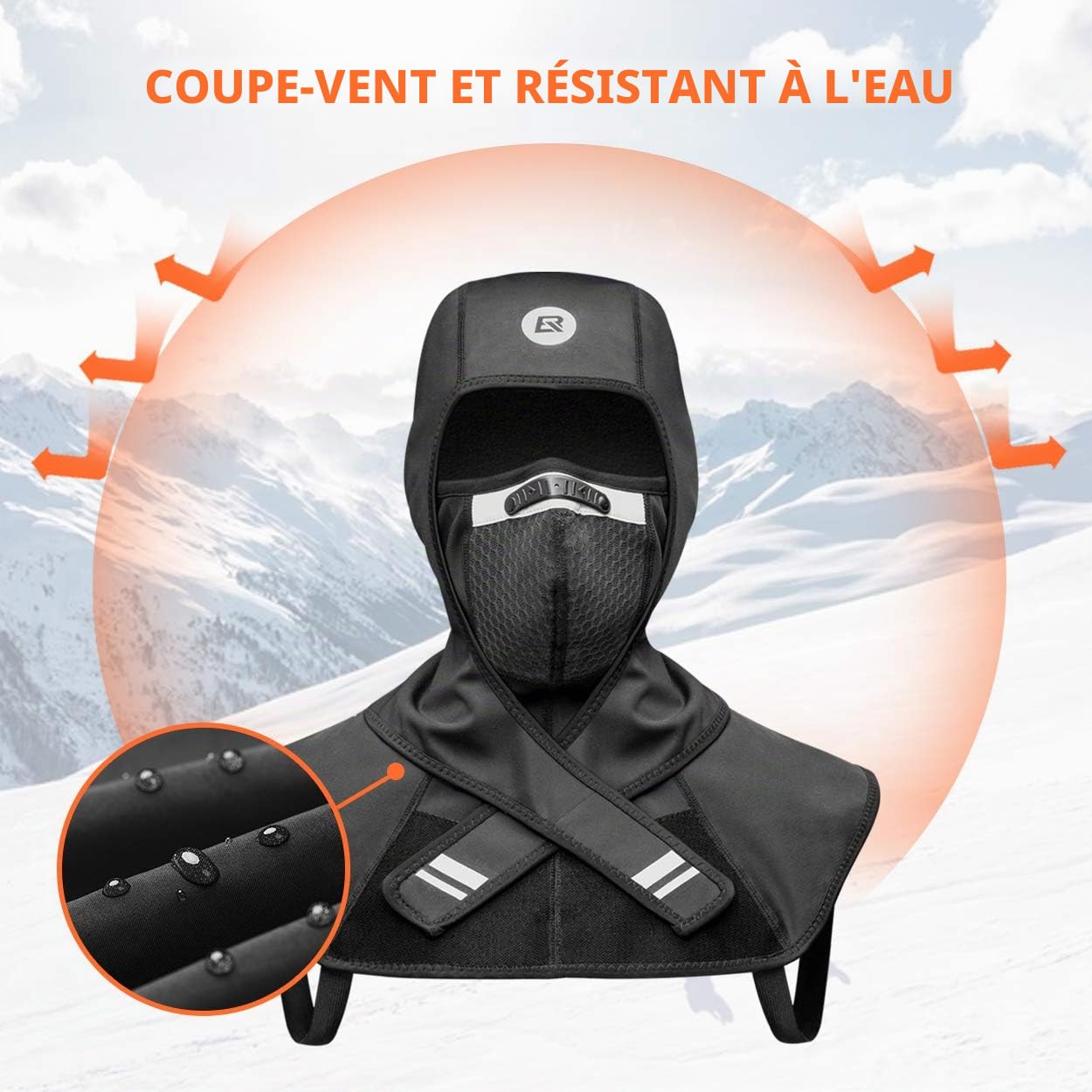 ROCKBROS Cagoule Balaclava Polaire Coupe-Vent Thermique Hiver Respirant Tour de Cou avec Filtres pour Moto Vélo Ski Homme Femme Noir