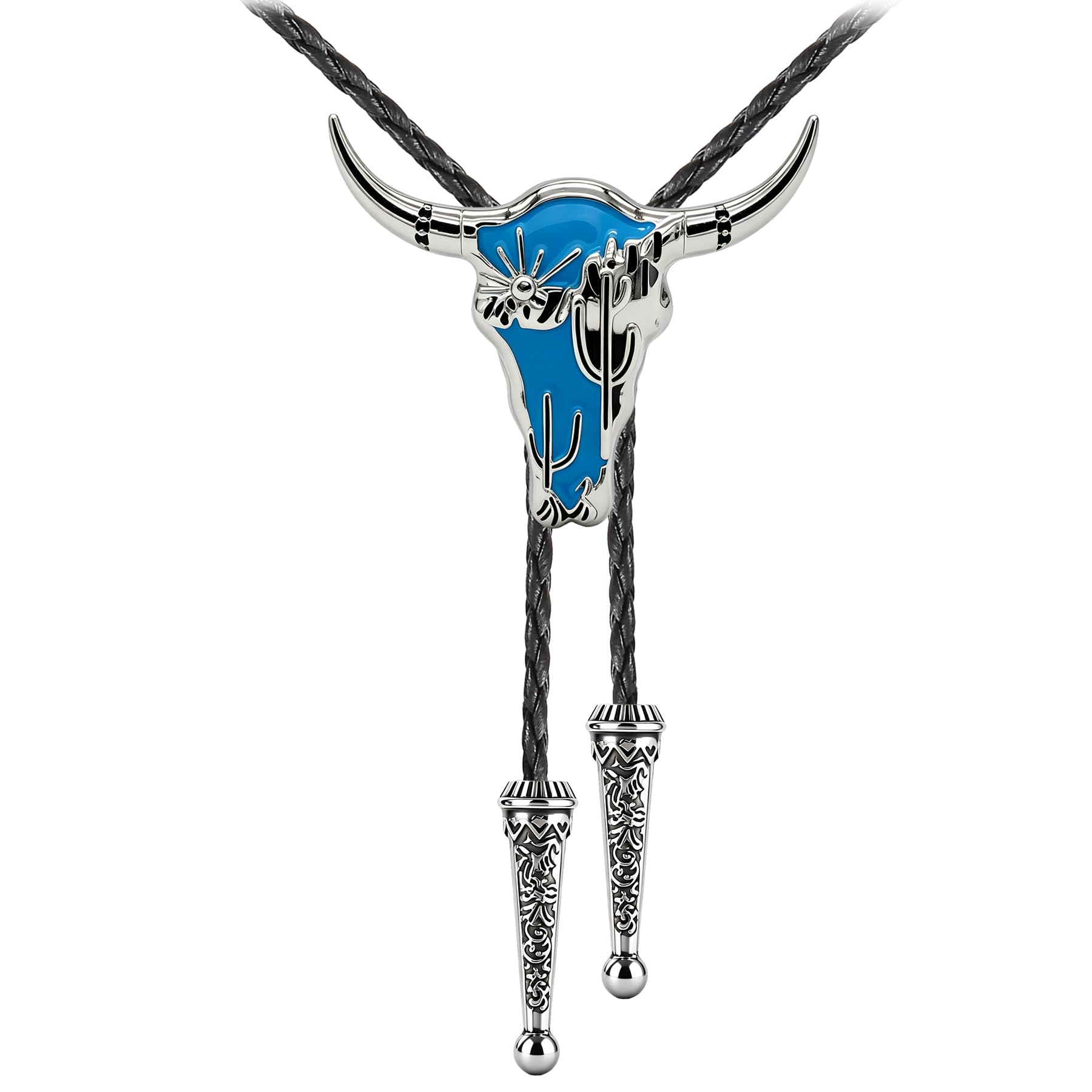 GelConnie Longhorn Bull Bolo Tie for Men Native American Western Cowboy Leather Necktie Bolo Necklace for Women Gold Texas
