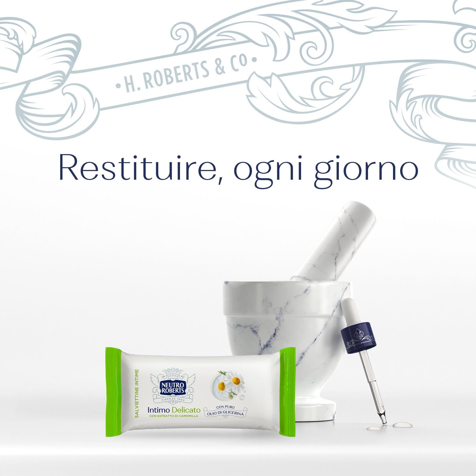 Salviette per Igiene Intimo Neutro Roberts con Camomilla, 100% Naturale, Pelli Sensibili, 6 Pezzi x 12 Salviettine