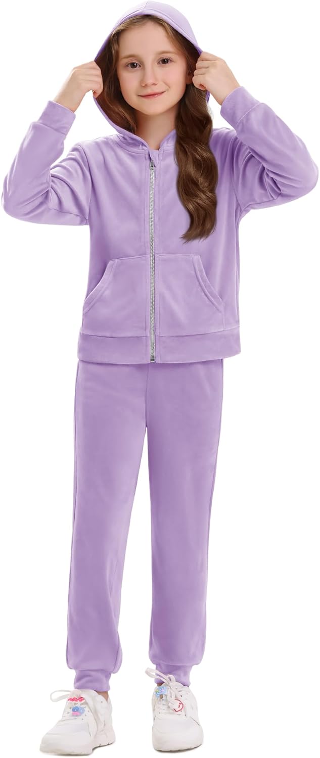 Stelle Girls Velour Tracksuits 2 Piece Sweatsuit Outfit Zip Up Hoodie and Jogger Sweatpants Athletic Clothing Sets