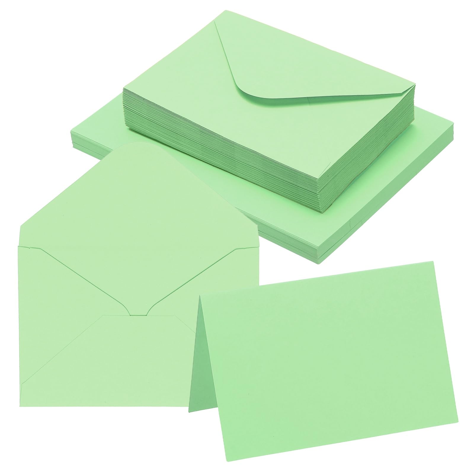 PATIKIL 10x15cm Blank Greeting Card and Envelopes, 50Sets Half Fold Note Cards and Envelopes Folded Right Angles Cardstock Greeting Card for Wedding Birthday Party Invitations, Light Green