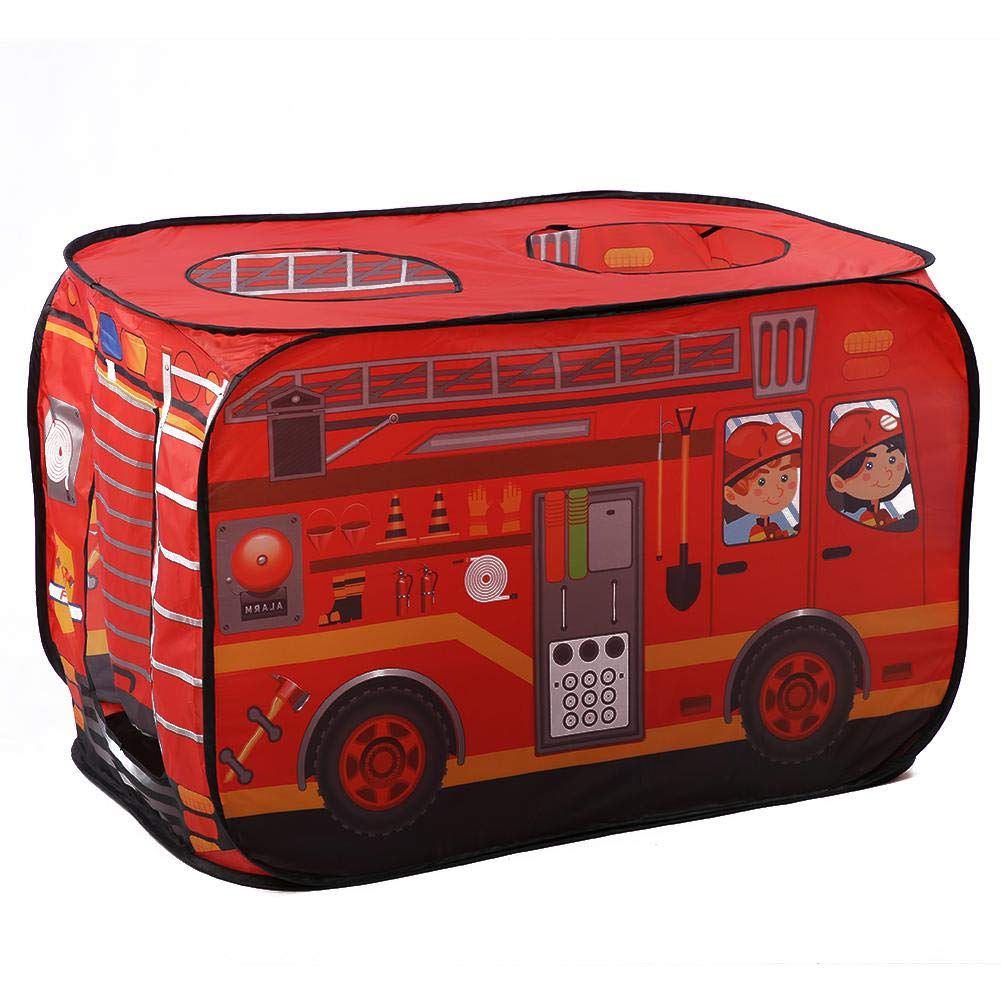 Children's Pop up Play Tent，Foldable Play Game House Ice Cream Truck Policeman Bus Fire Fighting Truck for Girls Boys(Red)