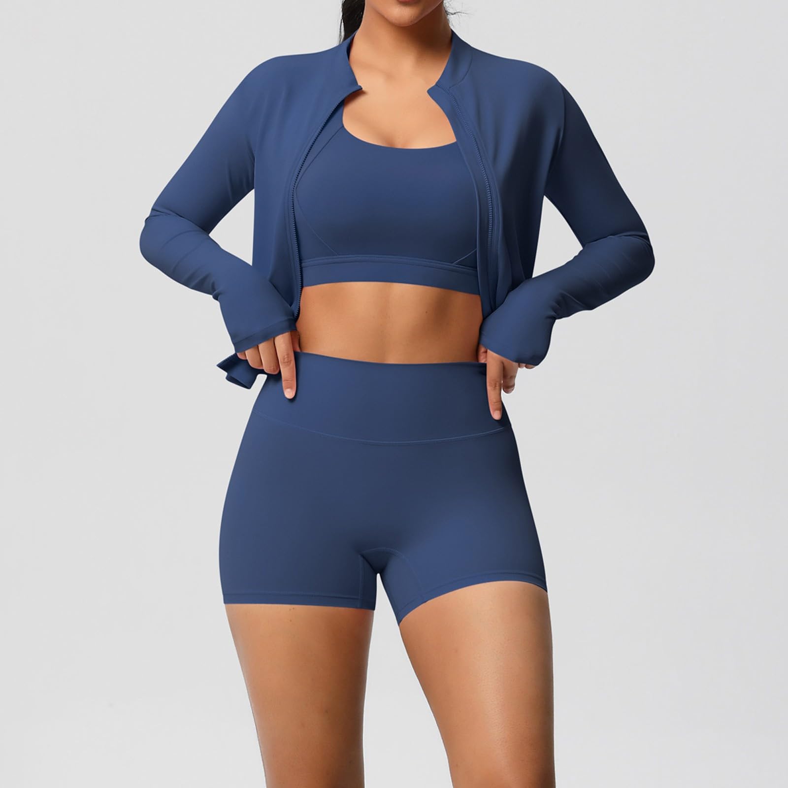 Soutien-gorge de yoga brossé, veste sport, tenue décontractée course, fitness et trois pièces Costume Femme Combishort Ete Ensemble Jean Jogging Sport