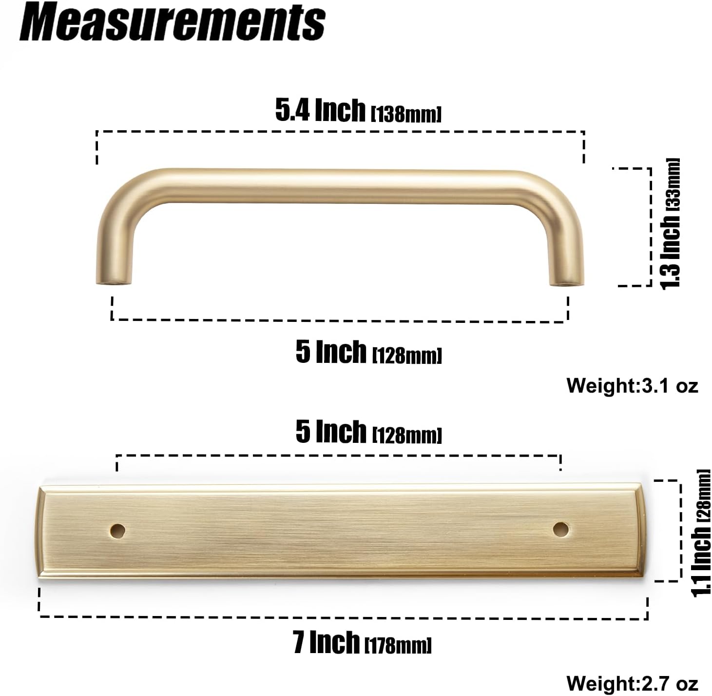 2 Pack Champagne Bronze Cabinet Pulls with Backplate, Solid Zinc Alloy 5 Inch(128mm) Hole Centers Champagne Gold Cabinet Handles, Modern Luxury Hardware for Kitchen, Bedroom, Bathroom
