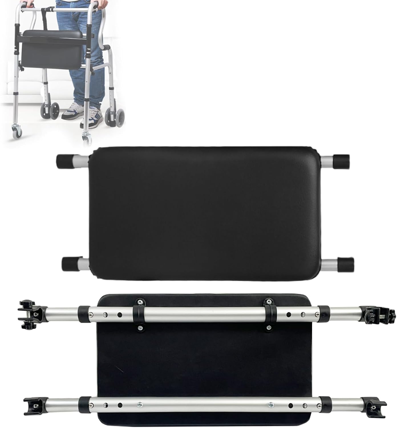 Adjustable Walker Rest Seat, Folding Walker Attachable Seat for Elderly Disabled, Range:20"~24" (Leather)