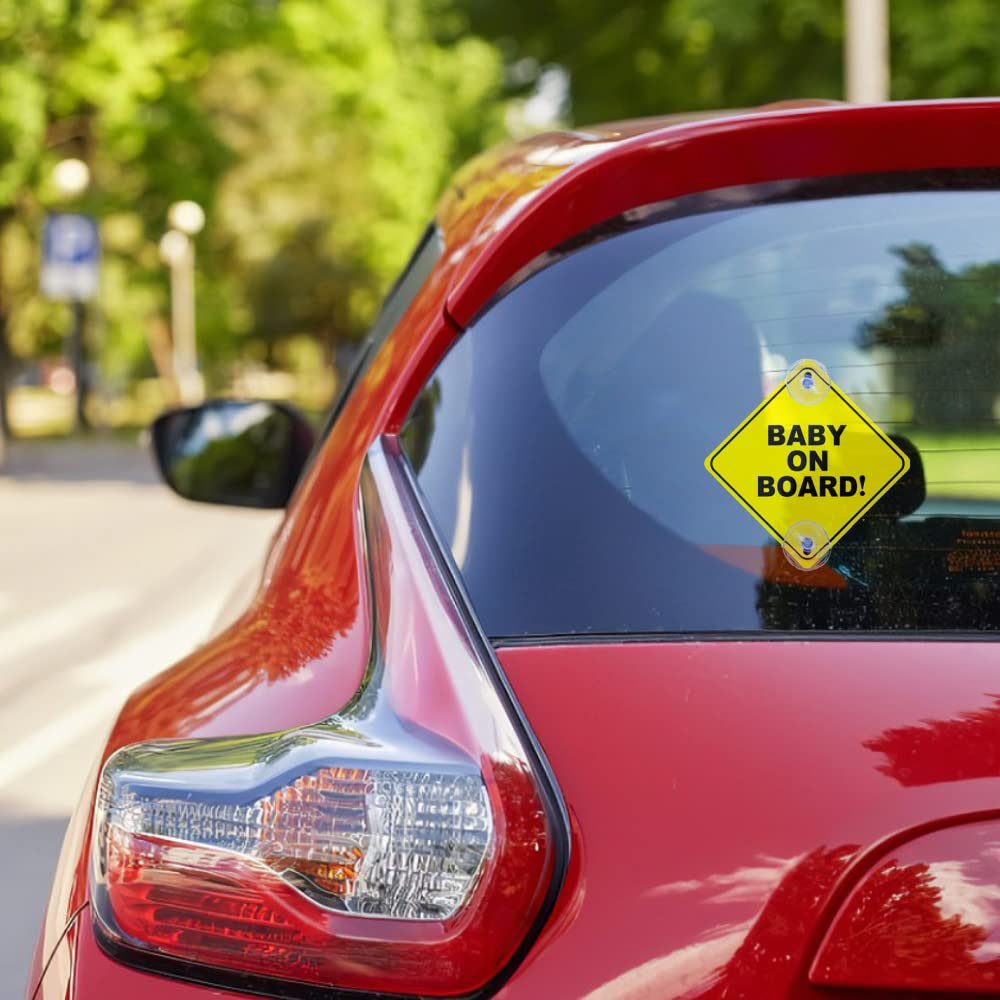 2 letreros de bebé a bordo con ventosas, 5 x 5 pulgadas, reutilizable, calcomanía de advertencia de seguridad para bebés para ventanas de automóviles