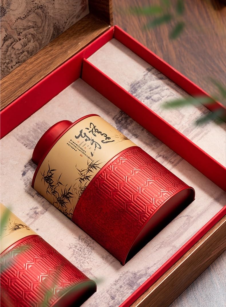 Set Da Tè Contenitore for la conservazione del tè sfuso Barattolo for la casa Cucina Cibo Scatola di latta sigillata Set da tè cinese retrò Set di scatole regalo con doppio barattolo Barattolo Per Con