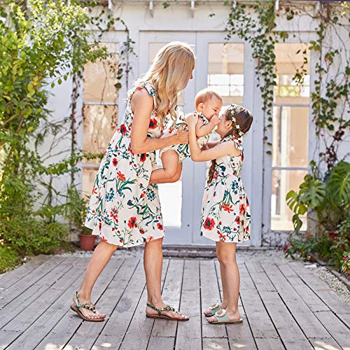 PopReal Mommy and Me Floral Printed Dresses Shoulder Straps Bowknot Chiffon Sleeveless Beach Mini Sundress3
