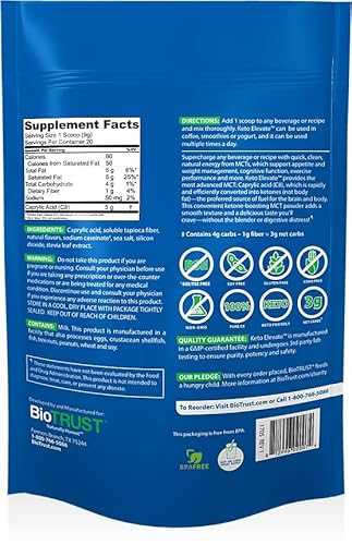 Biotrust Keto Elevate, Pure C8 Mct Oil Powder, Ketogenic Diet Supplement, Keto Coffee Creamer, Clean Energy, Mental Focus And Clarity, 100% Caprylic Acid (20 Servings, French Vanilla) #TOP1