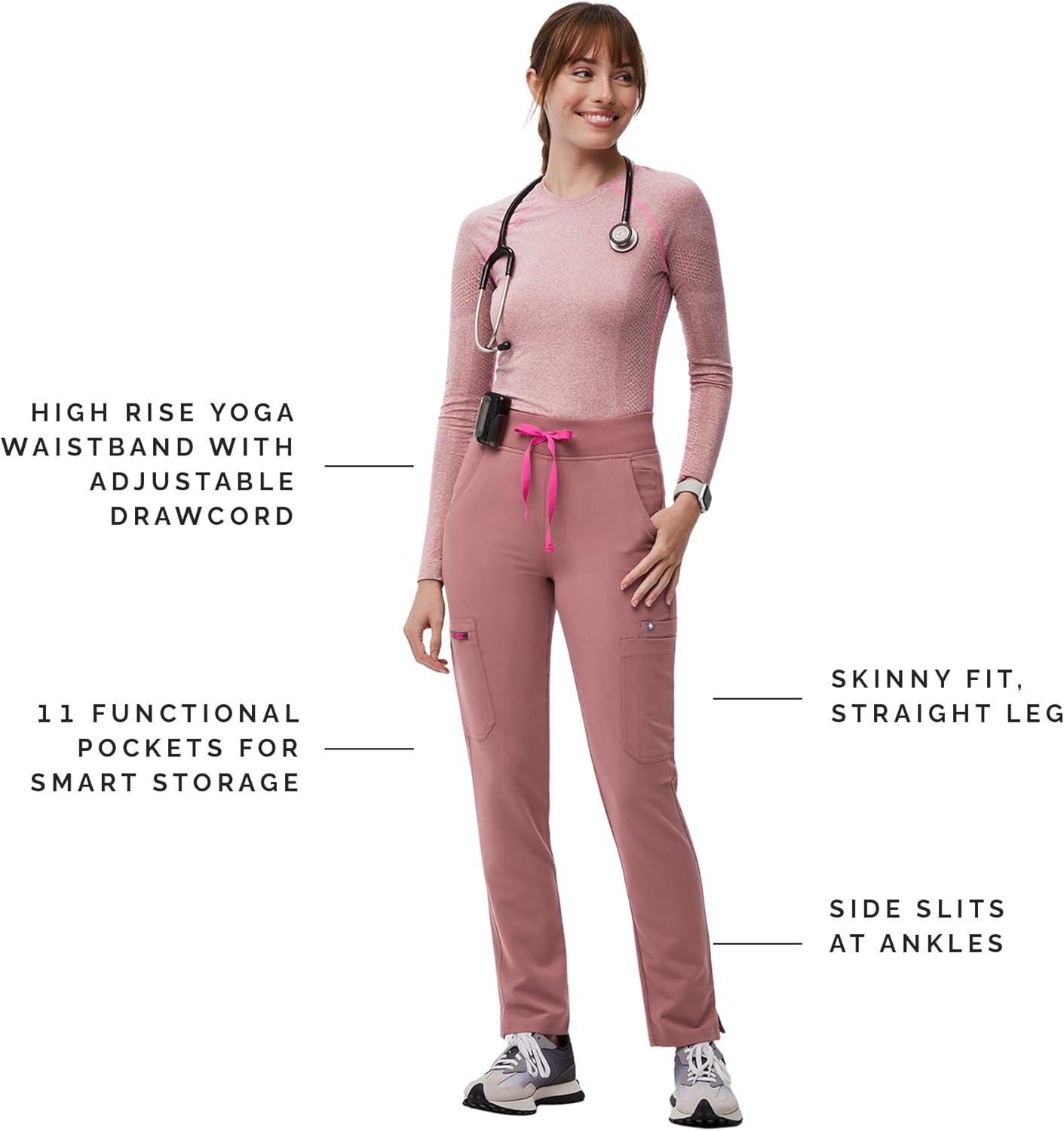 FIGS YOLA High Waisted Skinny Scrub Pants for Women — 11 Pockets, 4-Way Stretch, Yoga Waistband - Image 3