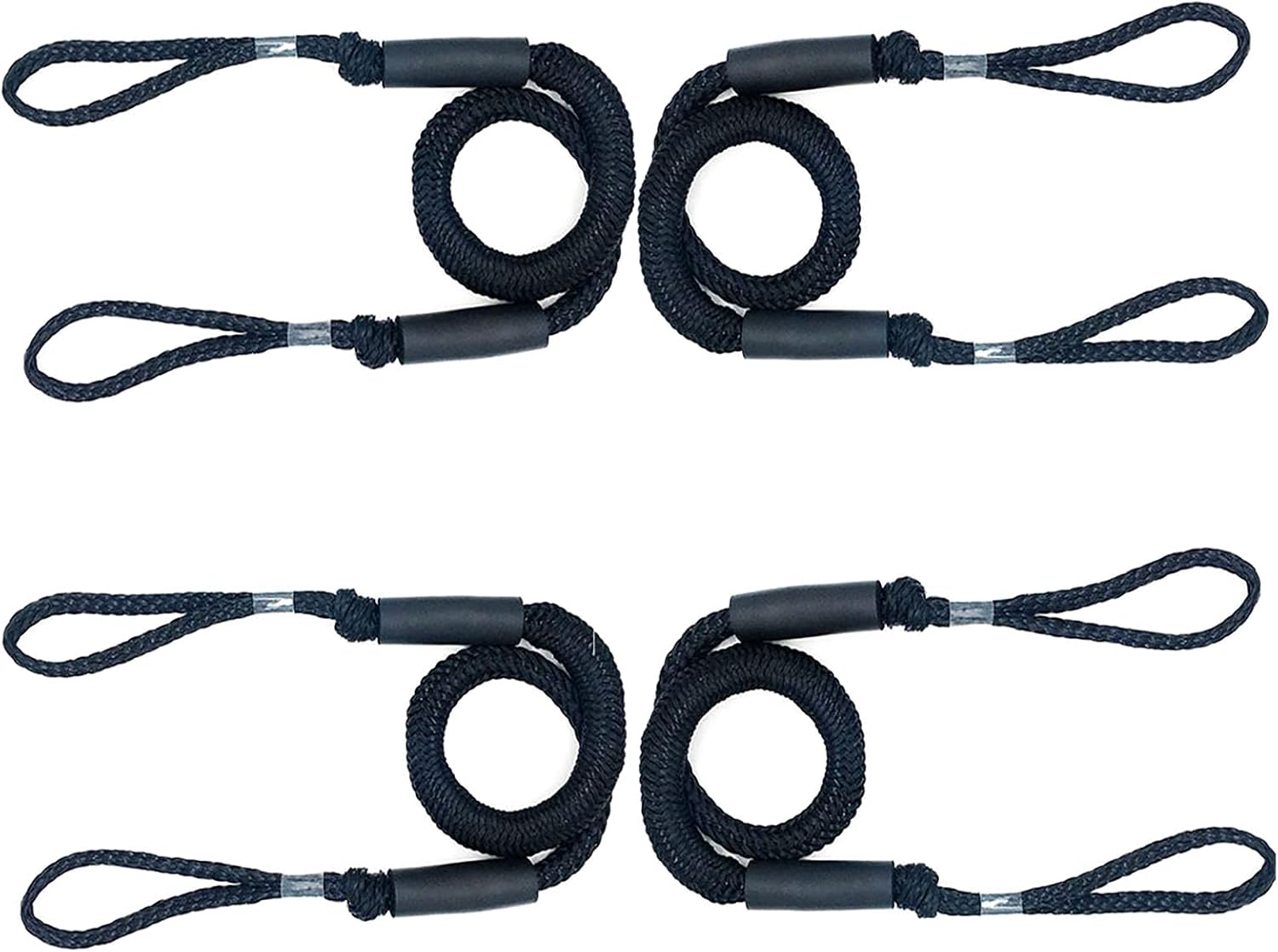 Bungee Dock Lines for Boats 4 Pack Boat Ropes for Docking with Loop Mooring Rope Boat Accessories for Kayak, Jet Ski, Pontoon