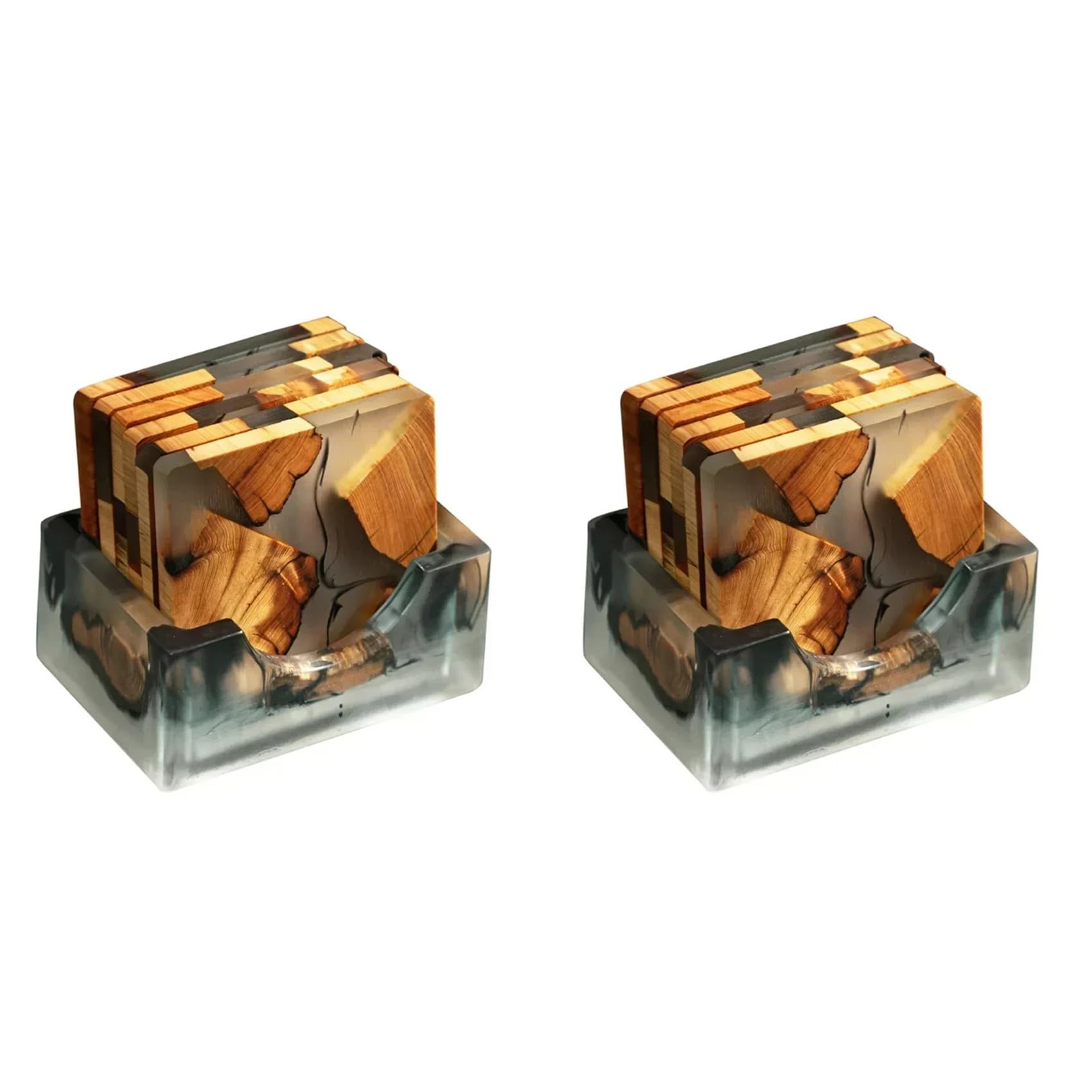 Hndhbfgrt Wood Coasters Set with Epoxy Resin - Modern Coasters with Holder for Drinks, Includes 12 Coasters and Holder
