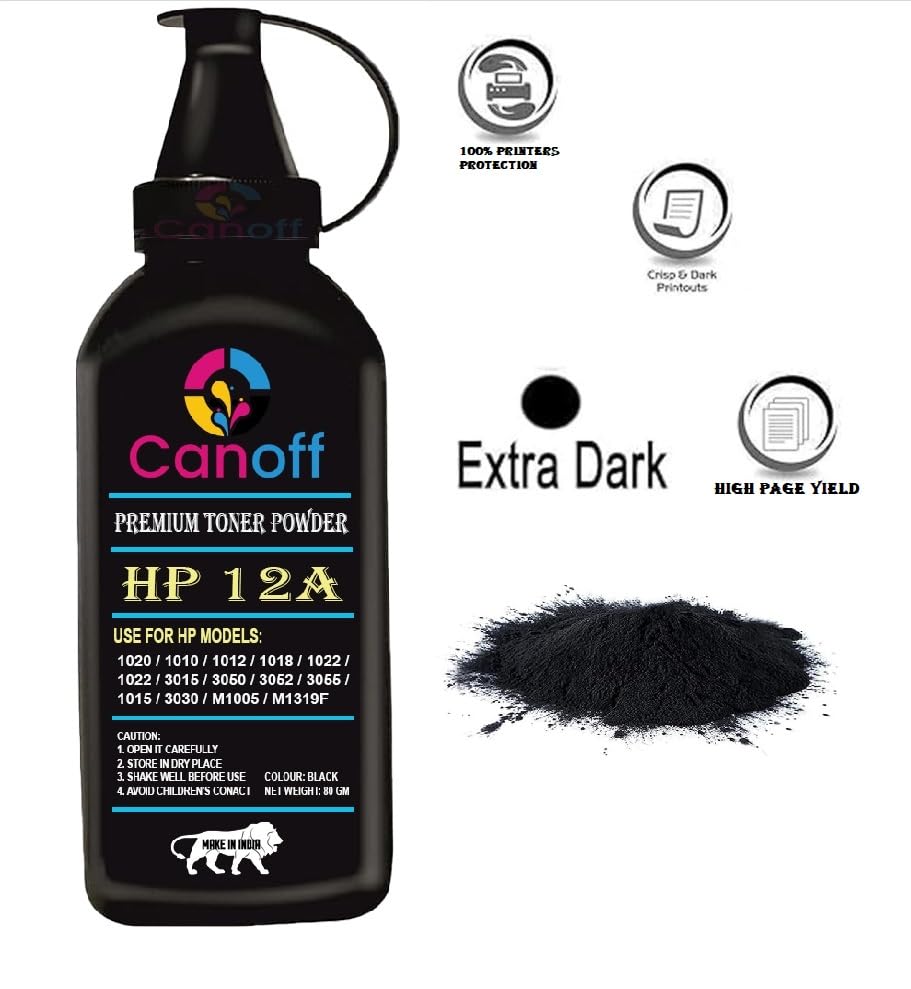 Image of CANOFF 12A Toner Powder Compatible for HP12A Toner Cartridge for LaserJet Printer 1020 1010 1012 1018 1022 1022 3015 3050 3052 3055 1015 3030 m1005 m1319f (Pack of 1pc.-Toner Powder 80gm.)