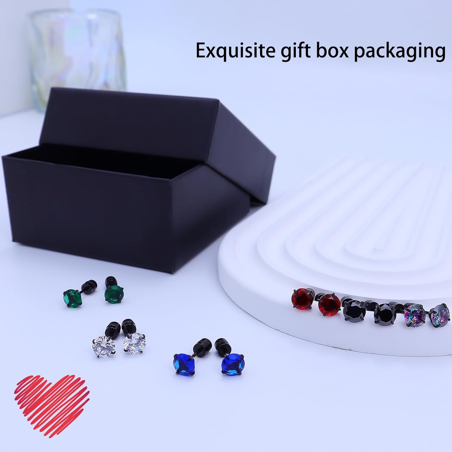 6 Pairs Titanium Screw Back Earrings Surgical Stainless SteelStud Earrings for Women Men, Rainbow 5A+ Cubic ZirconiaHypoallergenic Multicolor Double Side Earrings Piercing sleeper StudsJewelry 6mm - Image 3