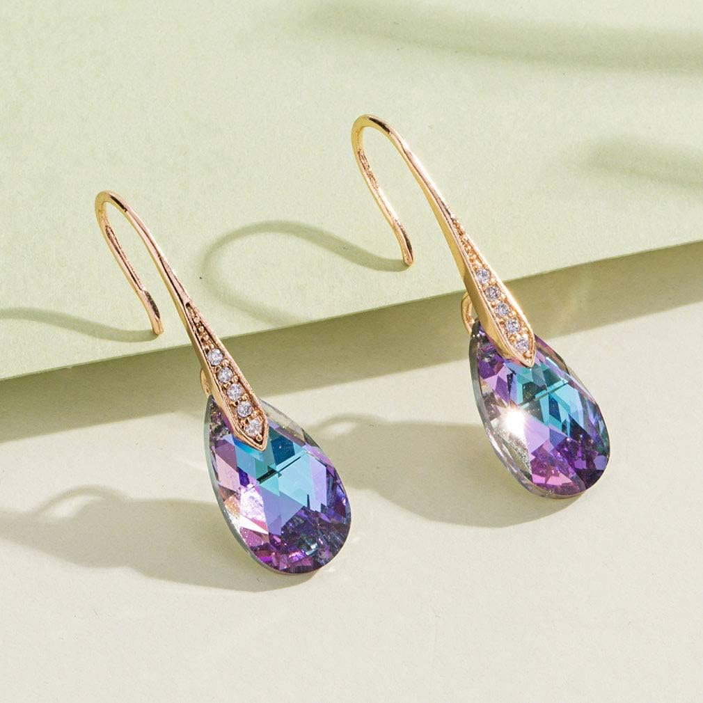 Austrian Crystal Teardrop Dangle Earrings for Women Drop Hook Earring 14K Rose Gold Plated Hypoallergenic Jewelry - Image 5