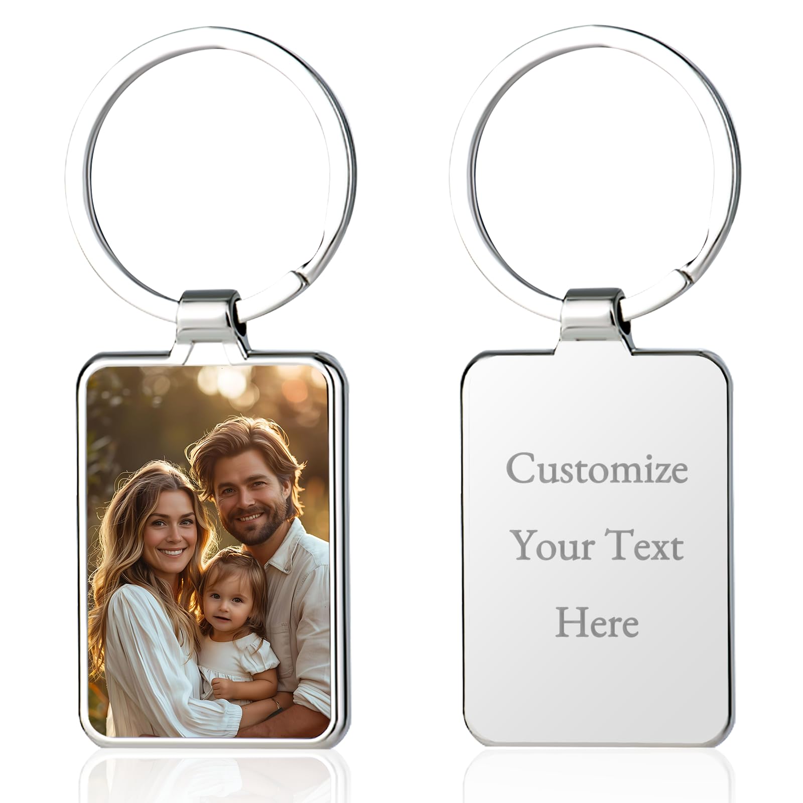 Bexoa Unisex Rectangle-2 Personalised Keyring Photo & Text - Custom Keychain With Engraved Name Keyrings Customized Keychains With Picture Personalised Gifts For Men, Women, Dad And Mom (Rectangle-2)