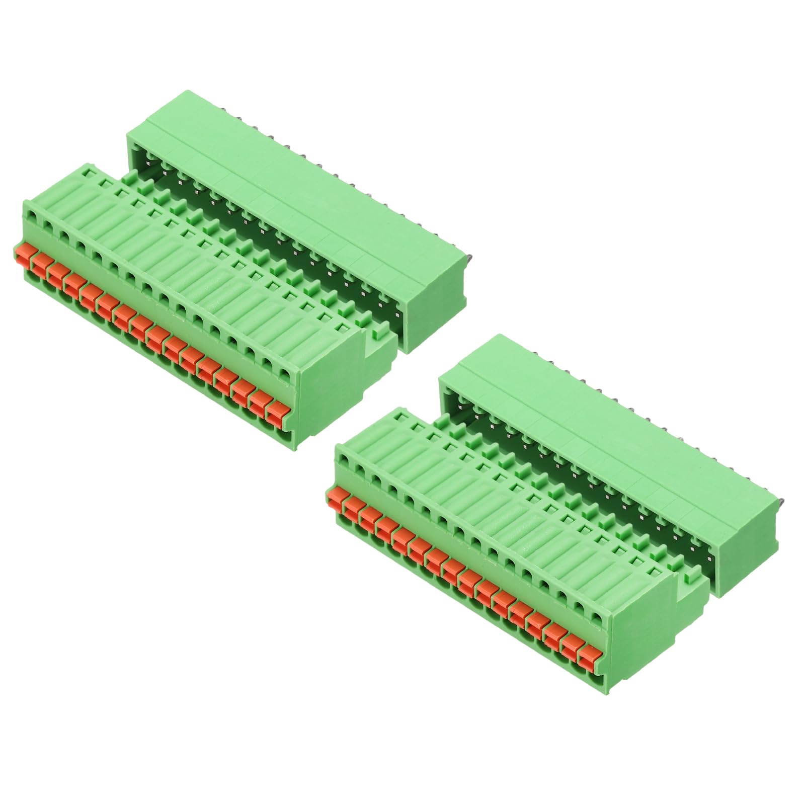 sourcing map 2set 2.5mm/0.1" Pitch PCB Terminal Block Connector 16 Pin Straight Pin Male Female Pluggable Quick PCB Wiring Terminals for 27-20AWG Cable Mechanical Equipment, Green