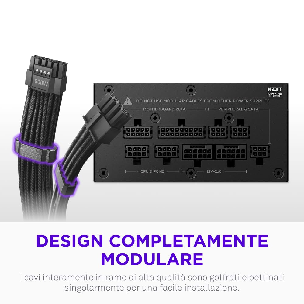 NZXT C850 SFX Gold - Alimentatore SFX ATX 3.1 da 850 W - 80 Plus Gold - Cybenetics Platinum - Completamente modulare - PCIe 5.1 600 W 12 V-2x6 - Condensatori giapponesi - Nero