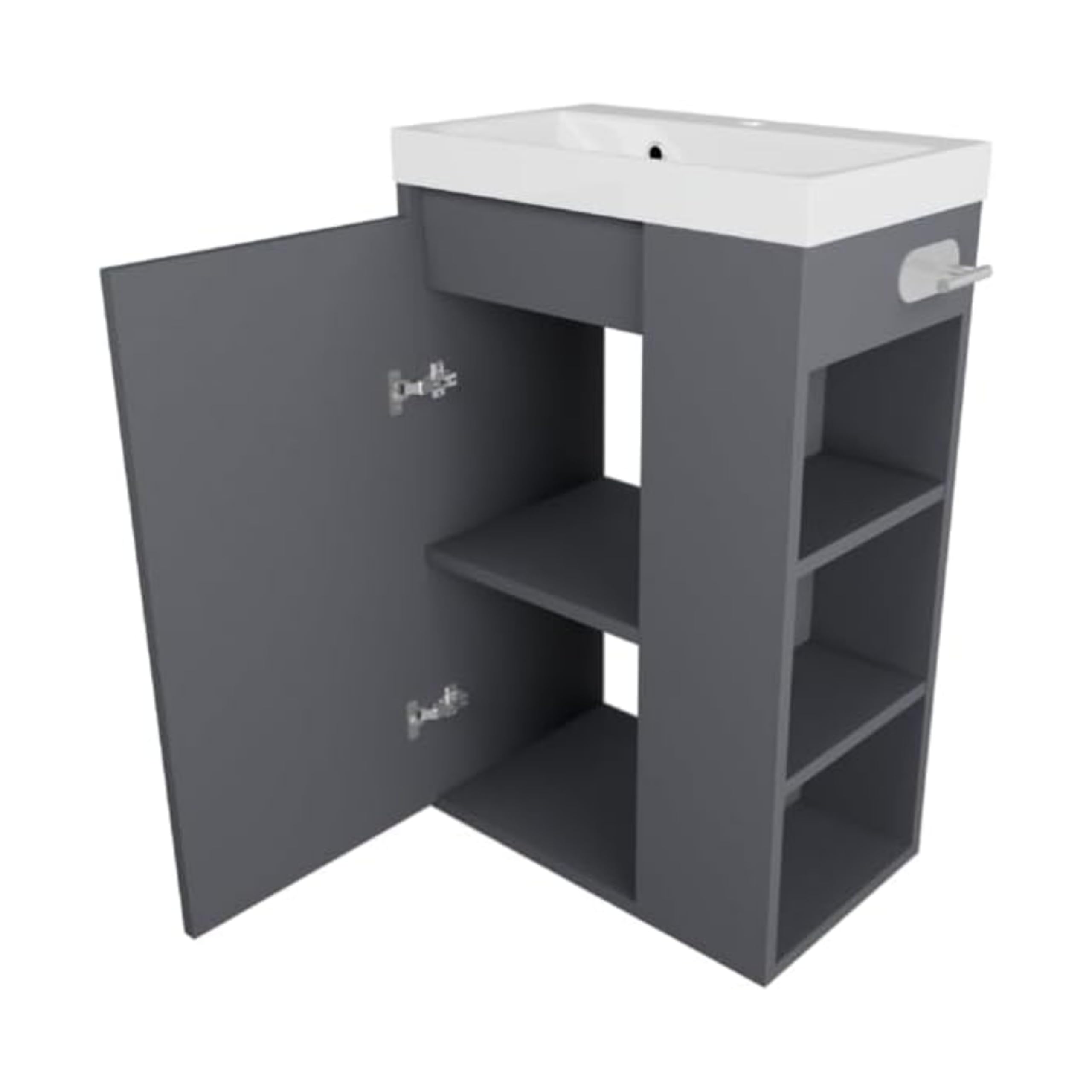 Vasque avec Meuble sous Lavabo SEVA, 46 cm de Largeur, Meuble Lavabo sur Pied ou Suspendu, Ensemble de Meubles de Salle de Bain, avec Porte-Papier Toilette - Anthracite