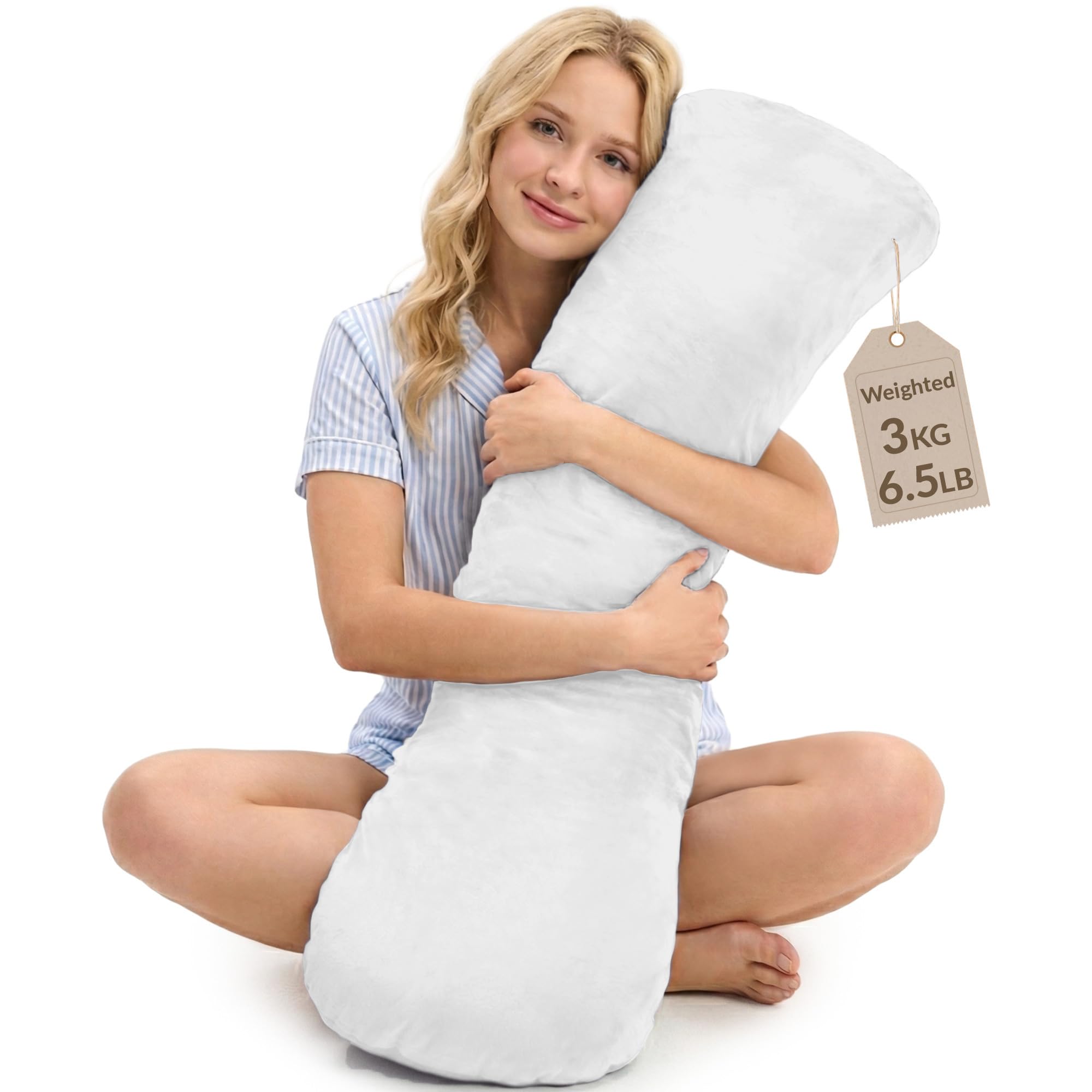 ODOXIA Weighted Pillow for Adults 3 KG | 104 * 30 CM | Sleep Better & Feel Calm | Weighted Body Pillow | Sleeping Hugging Pillows for Adults | Helps to Focus | Soft & Washable Cover