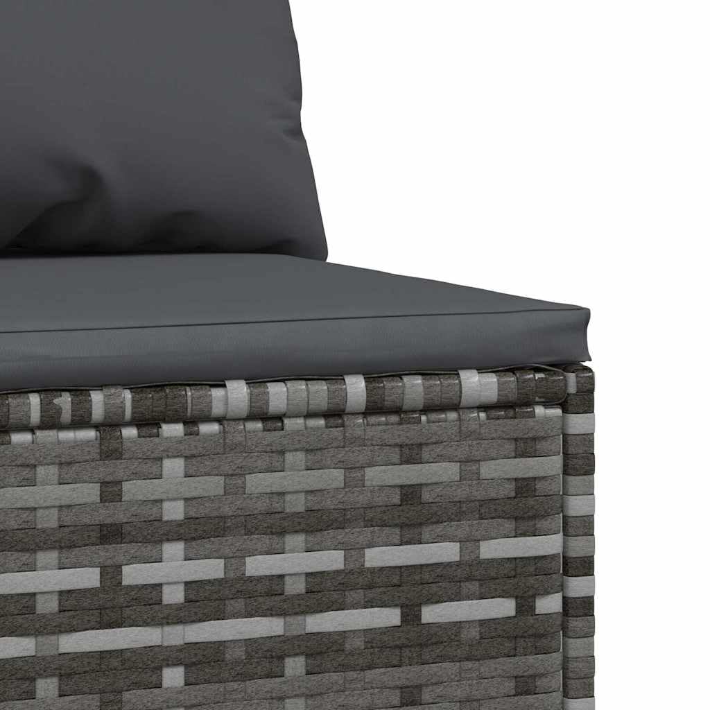vidaXL Garten Mittelsofa, Gartensofa mit Kissen Stahlrahmen, Modular Sofa für Garten Terrasse, Gartenmöbel Loungemöbel, Grau Poly Rattan