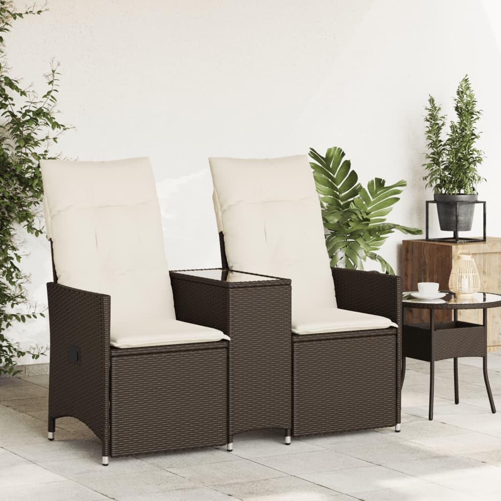 Divano da Giardino 2 Posti con Tavolo, in Polyrattan Marrone, Schienale Regolabile, Set Giardino Esterno, Salotto da Giardino, per Giardino e Terrazzo, Colore Marrone, 130 x 59 x 92 cm