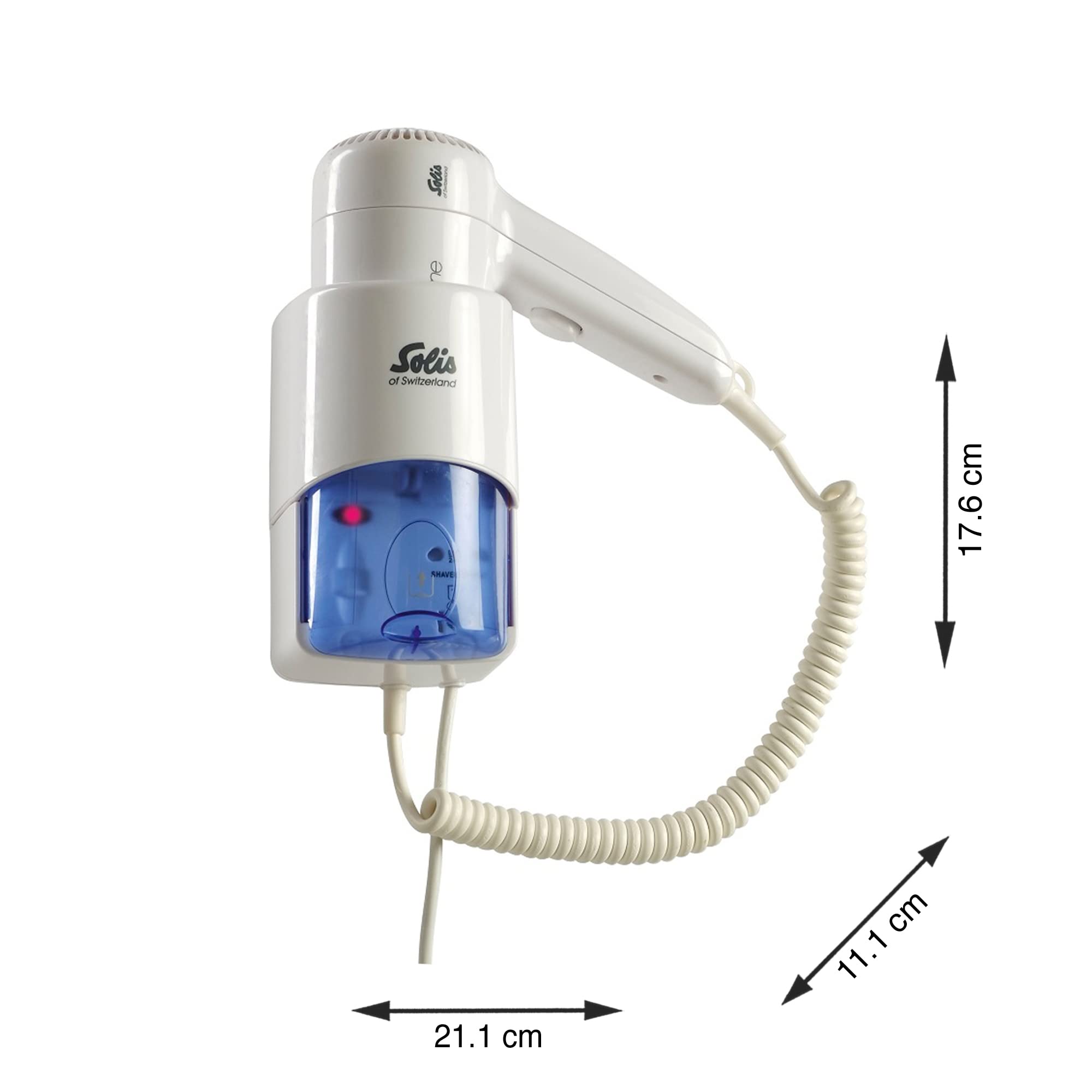 Solis Wandhaartrockner mit Anschluss für Elektrorasierer, Mehrere Temperatur- und Gebläsestufen, 1200 Watt, Comfort Line Plus (Typ 431), Weiß